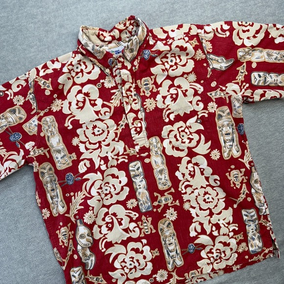 VTG Reyn Spooner Hawaiian Shirt Mens Large Red Floral Tiki Popover Reverse Print - Picture 1 of 10